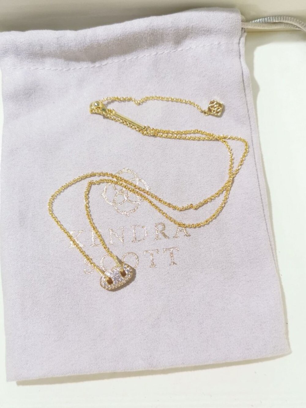 Kendra Scott Bailey Pave Pendant Necklace White CZ - Picture 3 of 4